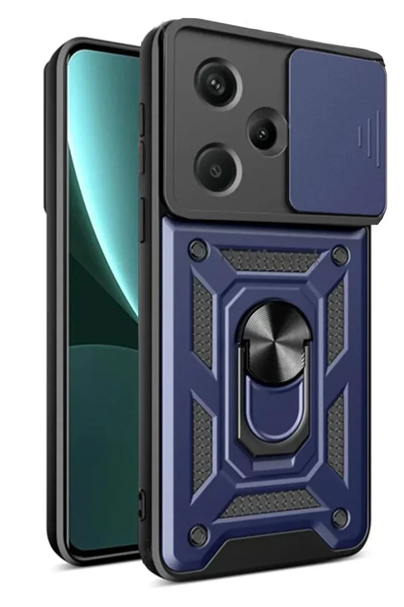 Xiao Red Note 13 Pro Plus Kılıf Pars Lens Yüzüklü Silikon - Lacivert