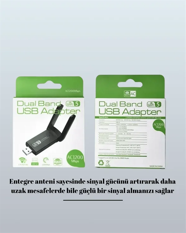 Yüksek Hızlı 1200 Mbps Çift Bant USB WiFi Adaptör – Güçlü Sinyal, Geniş Uyumluluk görsel 4