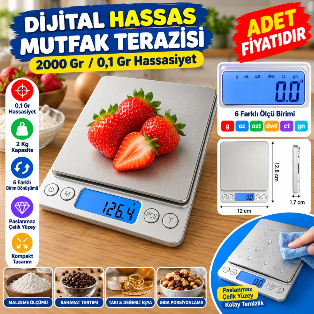 Dijital Hassas Mutfak Terazisi Hassas Tartı 2000 Gr/01 Gr Hassasiyet (adet fiyatıdır)