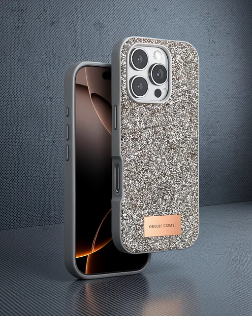 Onegif Apple İphone 16 Pro Max Bright Simli Kapak - Çöl Titanyum