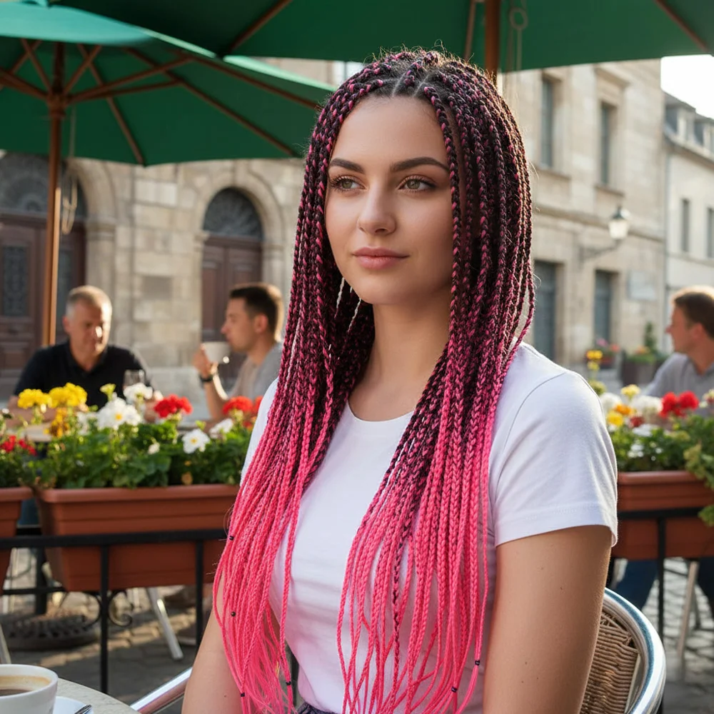 Afrika Örgüsü Ve Rasta İçin Sentetik Ombreli Saç - Siyah / Neon Pembe