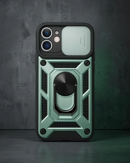 Apple İphone 12 Kılıf Pars Lens Yüzüklü Silikon - Yeşil