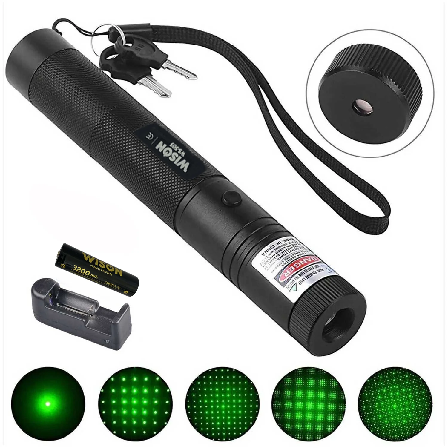WS-503 100MW Desen Başlıklı Şarjlı Yeşil Lazer Pointer