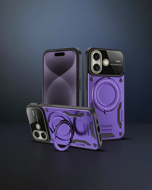 Apple İphone 16 Kılıf Joy Lens Standlı Kapak - Mor