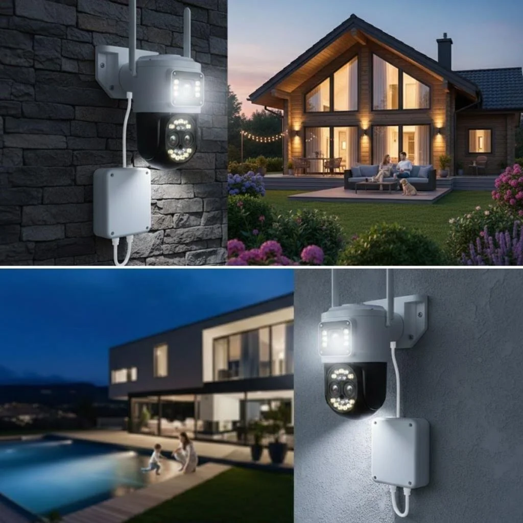 3 Kameralı Kablolu Akıllı Güvenlik Kamerası – 360° PTZ Hareketli, Çift Antenli, WiFi IP, Gece Görüşlü Dış Mekan Kamera görsel 2