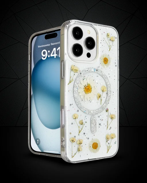 Apple İphone 16 Pro Kılıf Daisy Simli Magsafe Kapak - Gümüş