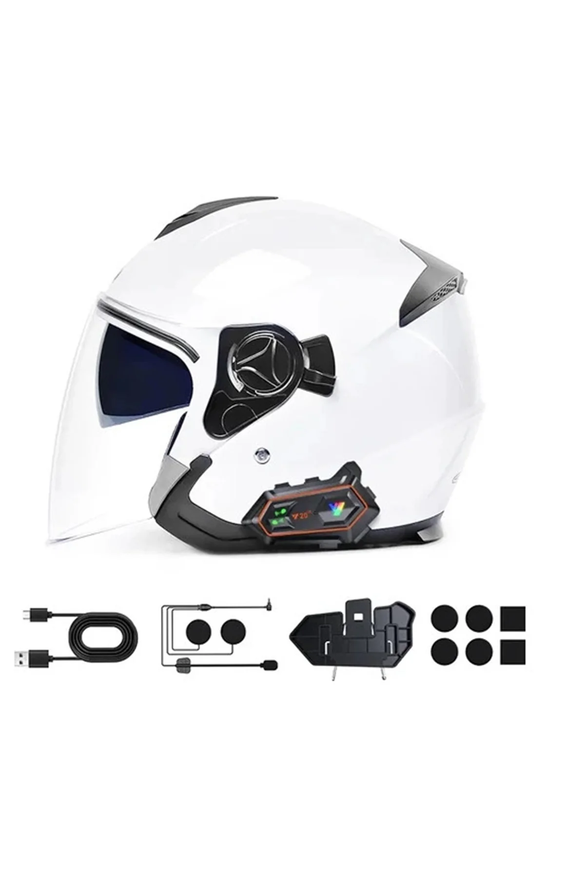 Y20 2x 1000M Telsiz Mesafeli 2 Kişi Bağlantılı Bluetooth Kask Kulaklık Fenerli İntercom görsel 6