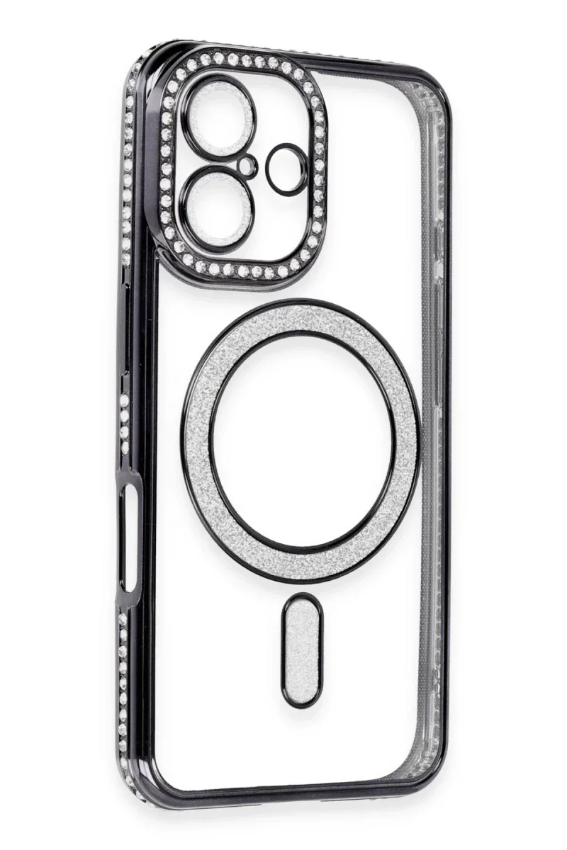 Apple iPhone 16 Kılıf Joke Simli Magneticsafe Kılıf - Siyah görsel 3