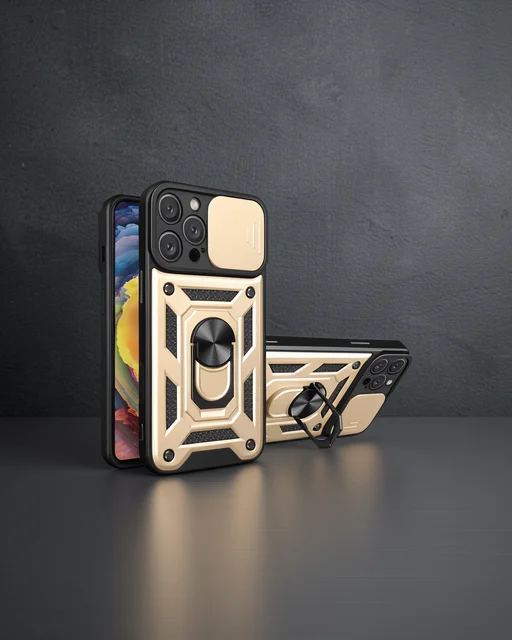 Apple İphone 16 Pro Kılıf Pars Lens Yüzüklü Silikon - Gold