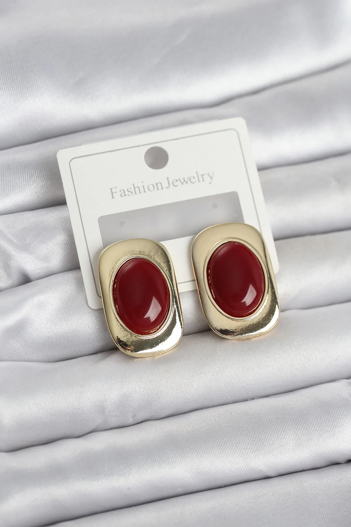 Bordo Renk Kare Model Vintage Kadın Küpe görsel 2