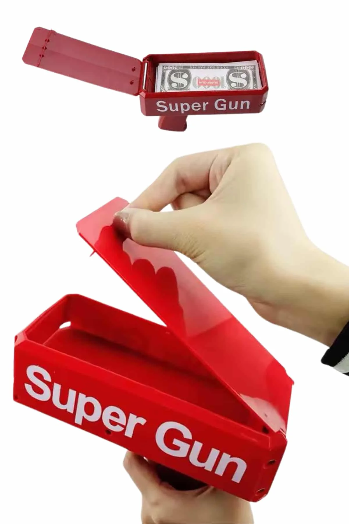 Kırmızı Parti Oyuncağı Para Saçma Fırlatma Tabancası Makinesi Super Money görsel 2