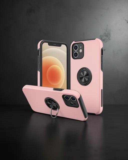 Apple İphone 12 Kılıf Elit Yüzüklü Kapak - Pembe