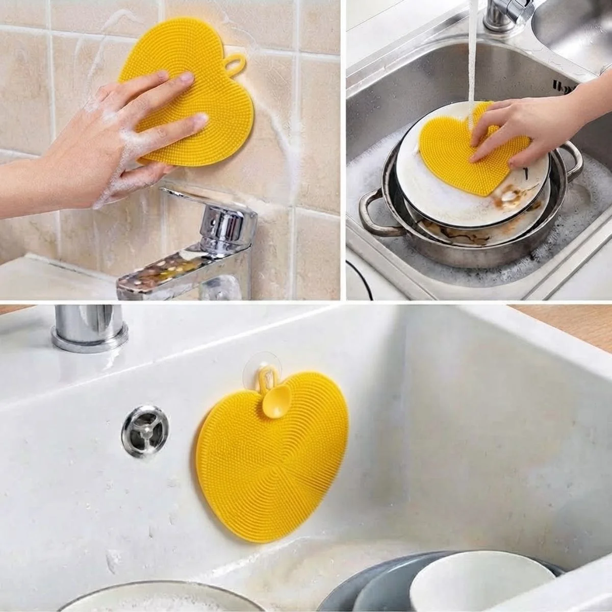 Kalp Şekilli Silikon Bulaşık Yıkama Matı – Çok Amaçlı Mutfak ve Banyo Süngeri görsel 4
