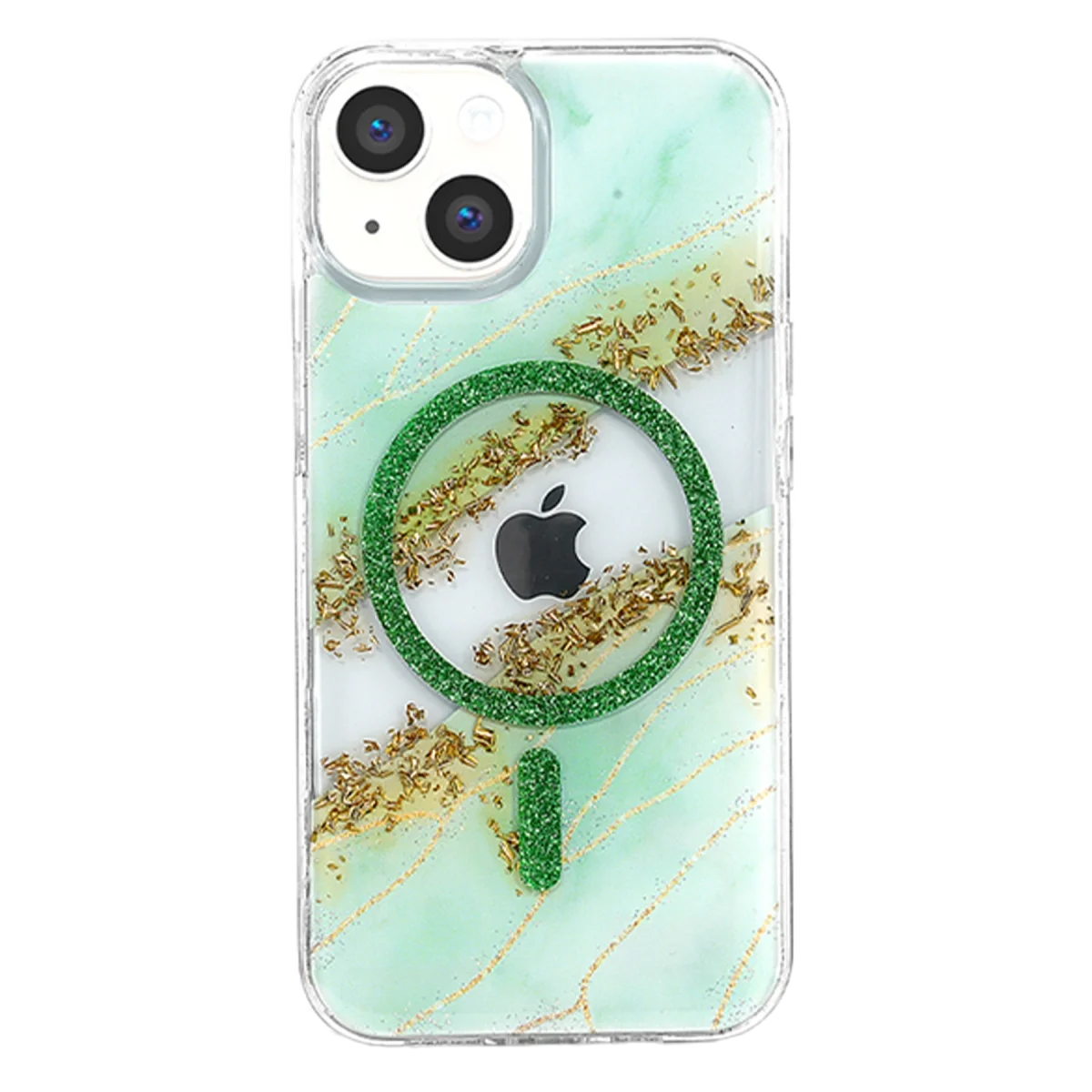 Onegif Apple İphone 14 Lotus Simli Magsafe Kapak - Yeşil görsel 2