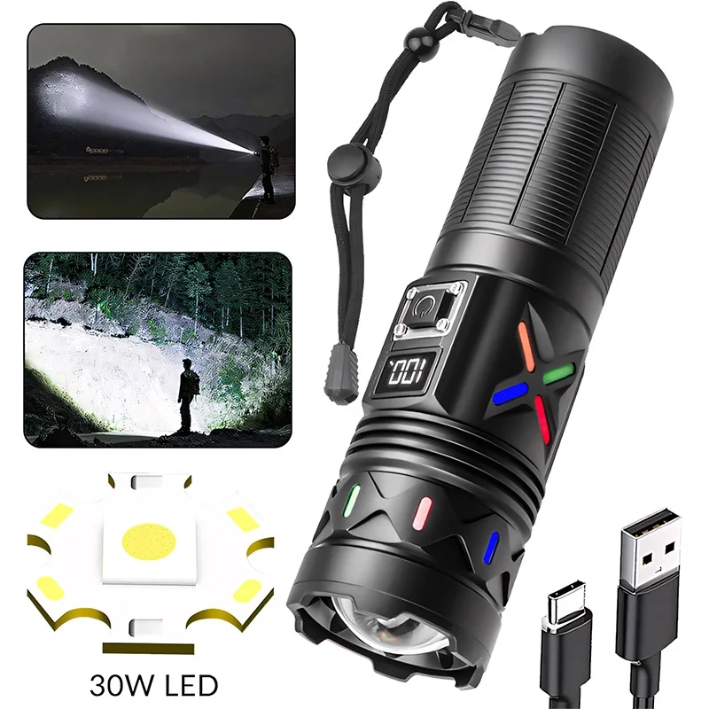 BD-5 30W TG LED Alüminyum Alaşımlı Zoomlu Type-C Dijital Göstergeli Şarjlı El Feneri görsel 5