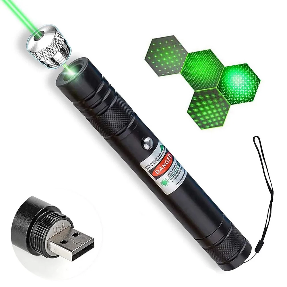 100MW Desen Başlıklı USB Şarjlı Yeşil Lazer Pointer görsel 5