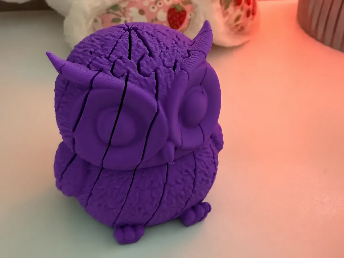 3D Baskı Hareketli Baykuş Figürü - Eklemli Flexi Oyuncak - Mor