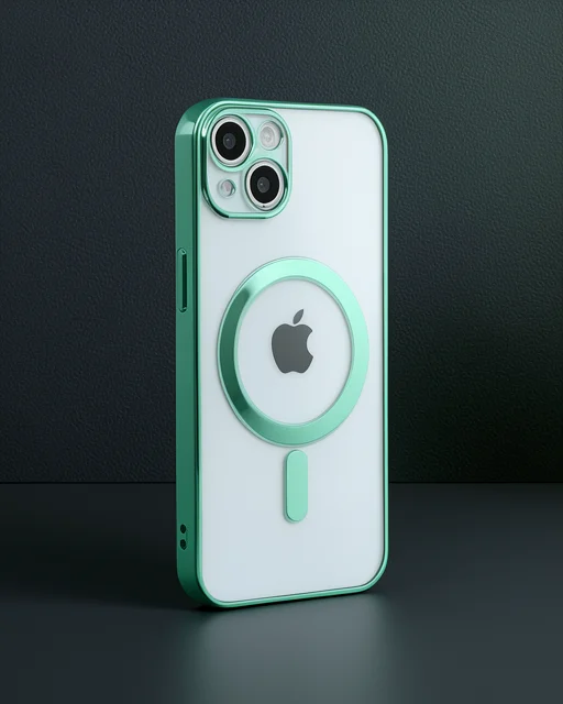 Apple İphone 14 Plus Kılıf Magneticsafe Lazer Silikon - Haki Yeşil