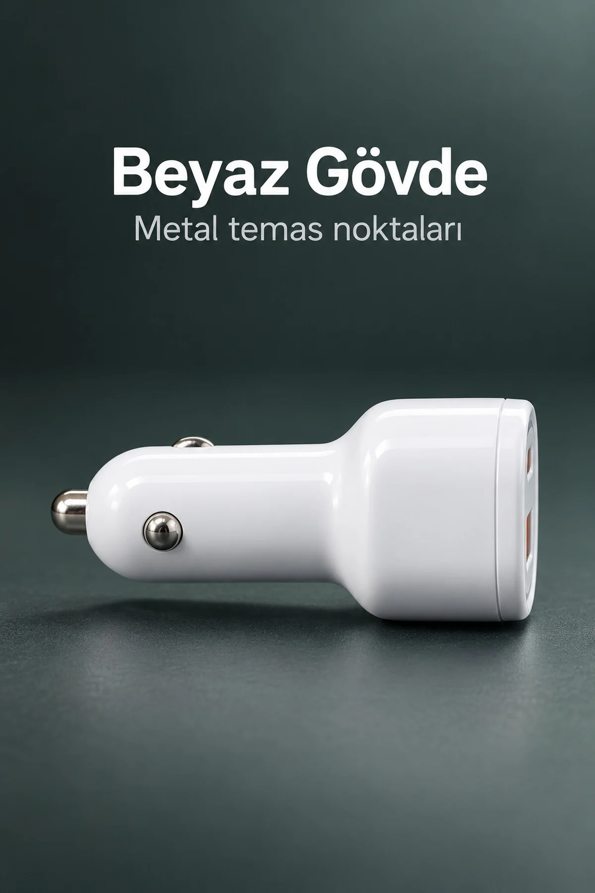 Çift Portlu Beyaz Oto Şarj Adaptörü