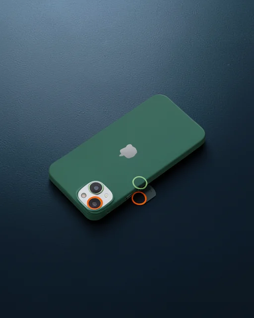 Apple İphone 13 Renkli Kamera Lens Koruma Cam - Turuncu-yeşil