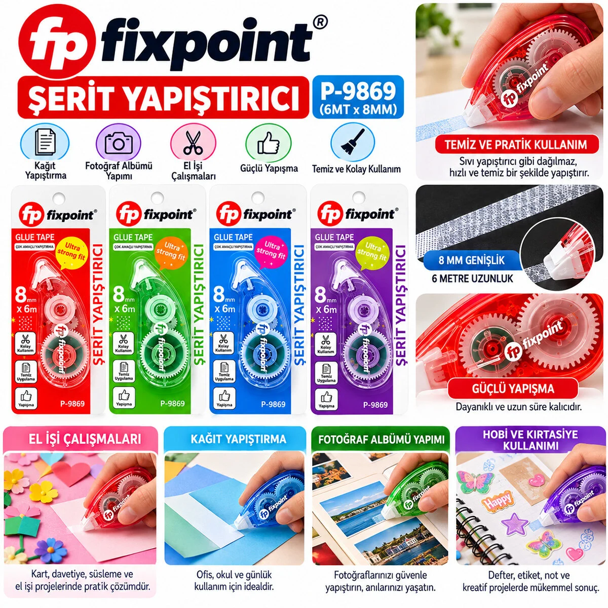 24 Adet Şerit Yapıştırıcı 6MTX8MM görsel 3