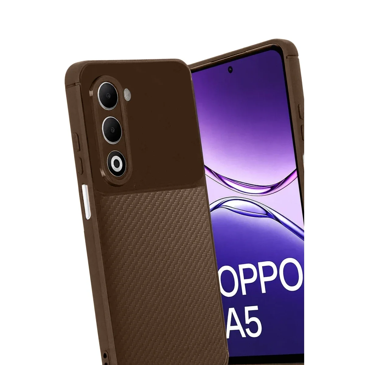 Oppo A5 4G Auto Focus Karbon Kapak - Kahverengi görsel 3