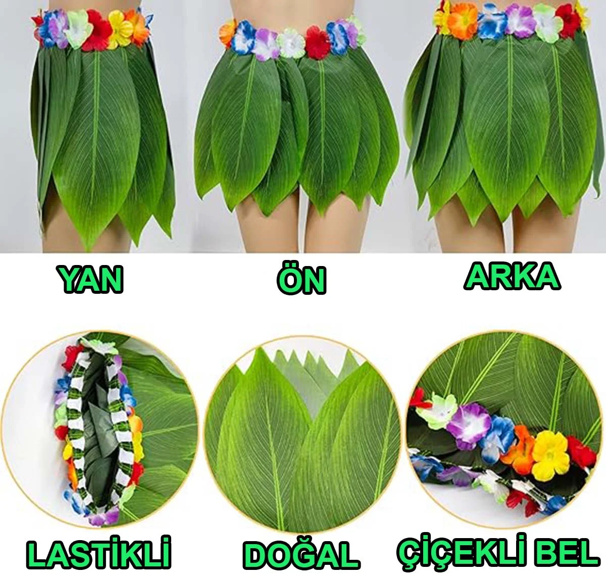 Tropikal Esintili Hawaii Yapraklı Parti Eteği Çocuk Boy görsel 2