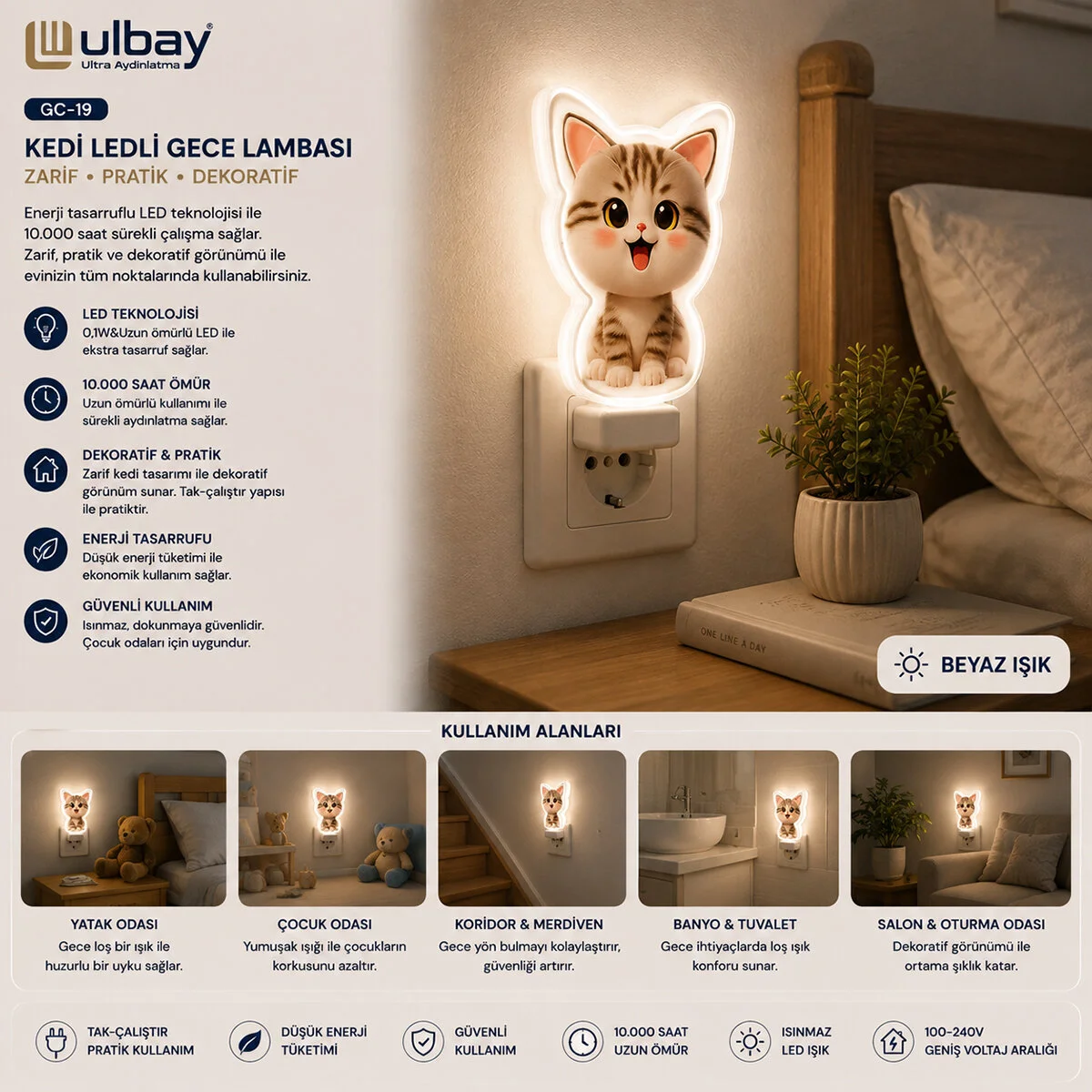 10 Adet Kedi Ledli Gece Lambası GC-19 görsel 2