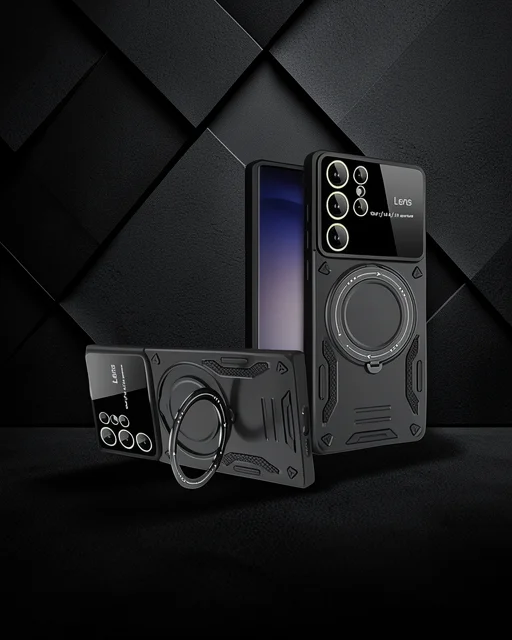 Samsung Galaxy S25 Ultra Kılıf Joy Lens Standlı Kapak - Siyah