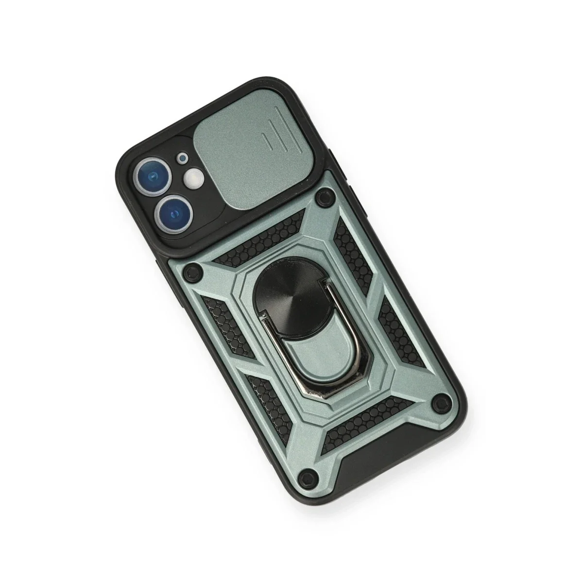 Apple iPhone 12 Mini Kılıf Pars Lens Yüzüklü Silikon - Yeşil görsel 3