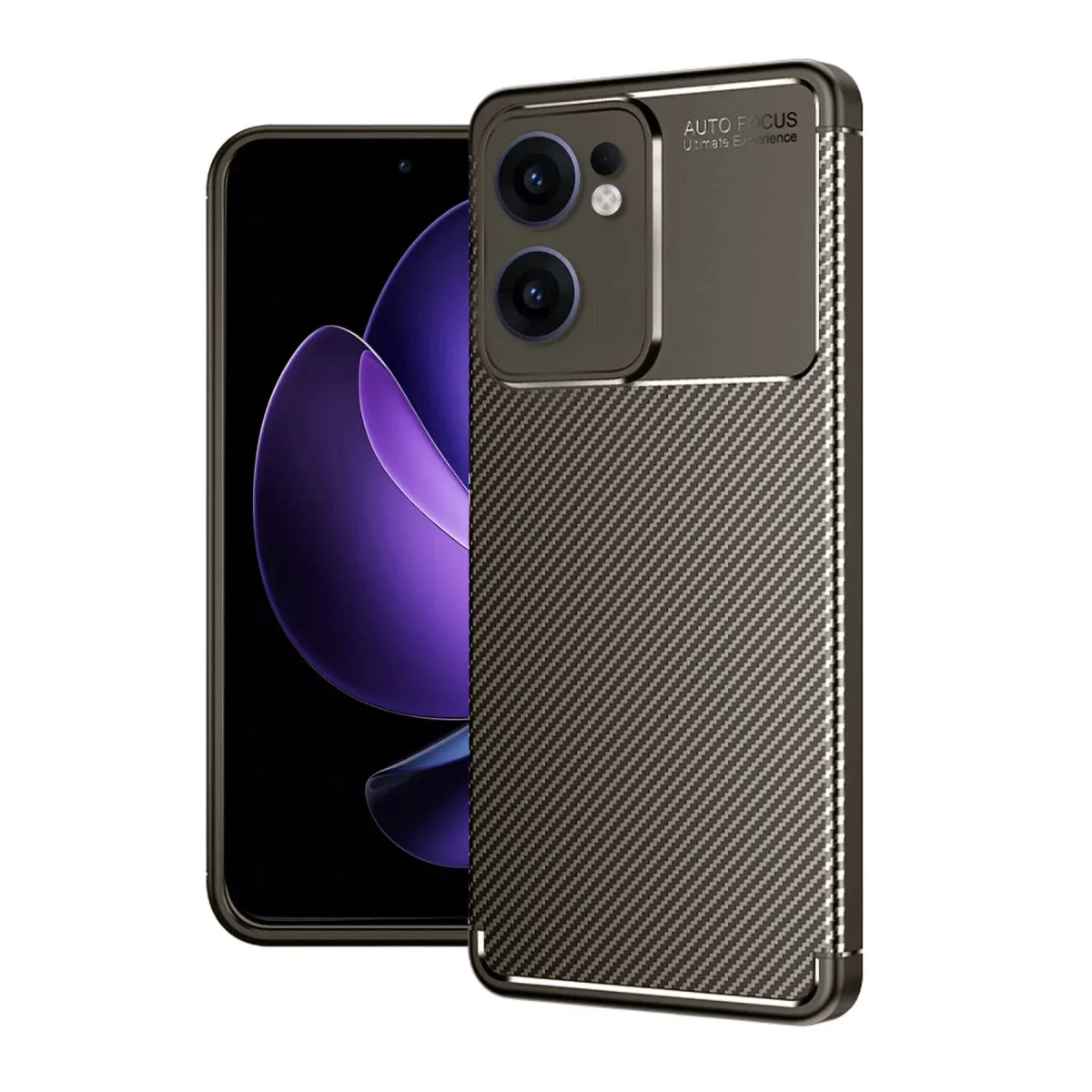 Oppo Reno 13F Kılıf Auto Focus Karbon Kapak - Kahverengi görsel 3