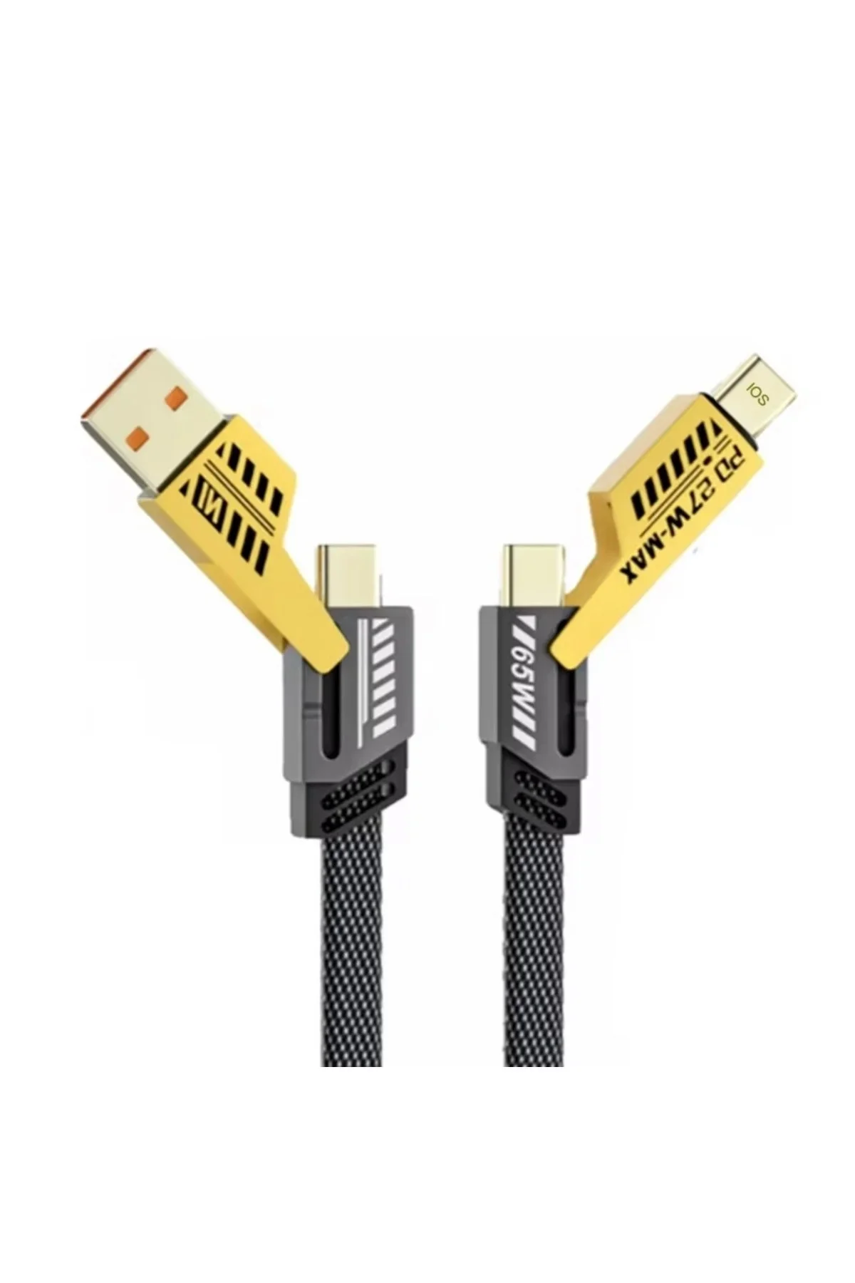 4’ü 1 Arada 65W Hızlı Şarj Kablosu – USB ve Type-C Girişli, Örgülü Dayanıklı görsel 2