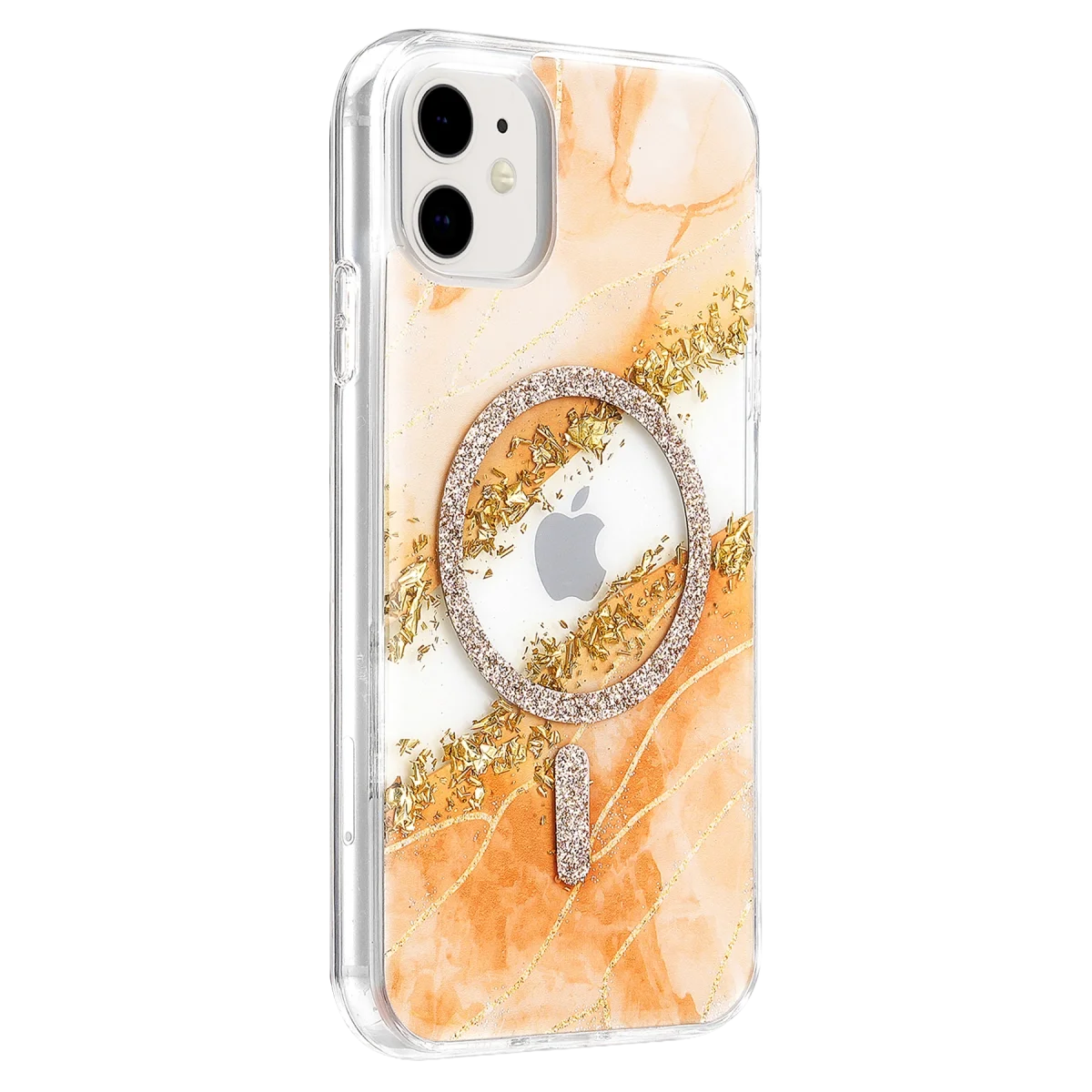 Onegif Apple İphone 11 Lotus Simli Magsafe Kapak - Turuncu görsel 2