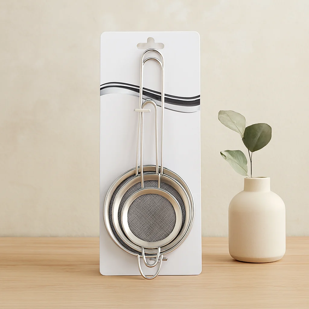 3'lü ni Tel Süzgeç Seti (5-7-8 cm) Metal Çerçeve