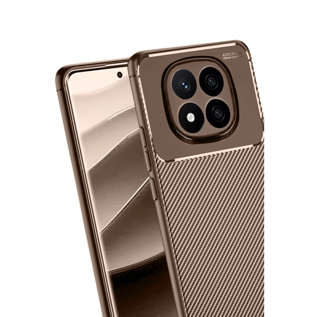 Xiao Red Note 14 Pro 5g Kılıf Auto Focus Karbon Kapak - Kahverengi görsel 3