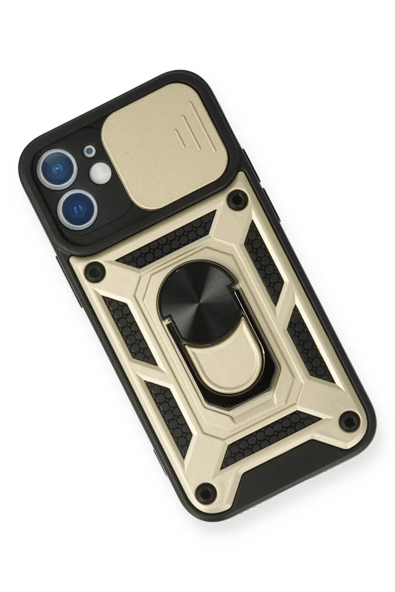 Apple iPhone 12 Kılıf Pars Lens Yüzüklü Silikon - Gold görsel 3