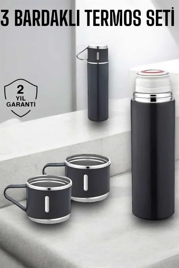 Paslanmaz Çelik 3’lü Termos Seti Vakumlu ve 8 Saat Isı Koruma görsel 2