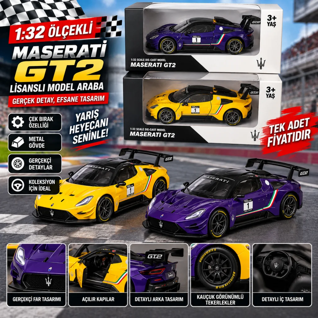 RW9132 1:32 MASERATİ GT2 ÇEK BIRAK ARABA LİSANSLI MODEL ARABA (adet fiyatıdır) görsel 3