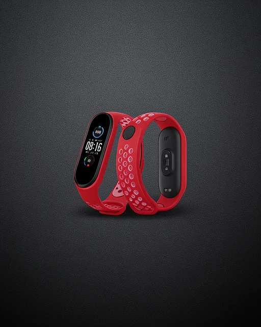 Xiaomi Mi Band 6 Spor Delikli Kordon - Gri-kırmızı