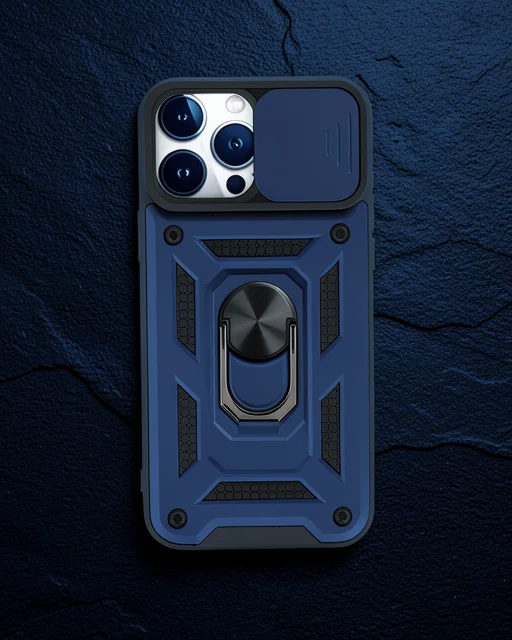 Apple İphone 15 Pro Kılıf Pars Lens Yüzüklü Silikon - Lacivert