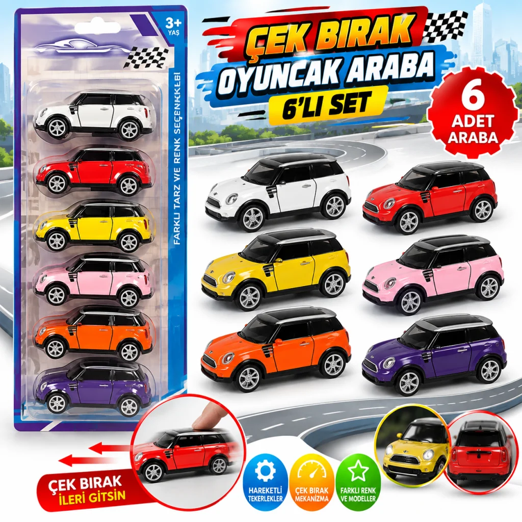 KZL-562-28 Cekbırak 6 Lı Arabalar Kartela Oyuncak Araba