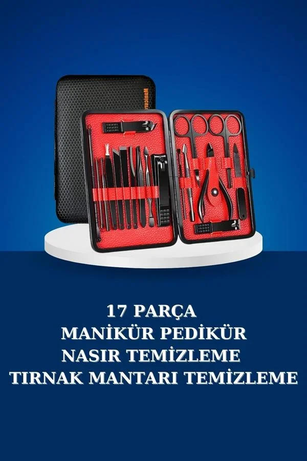 17 Parça Manikür Seti Taşınabilir Özel Çantalı El ve Ayak Bakımı Tırnak Batığı Tezleme