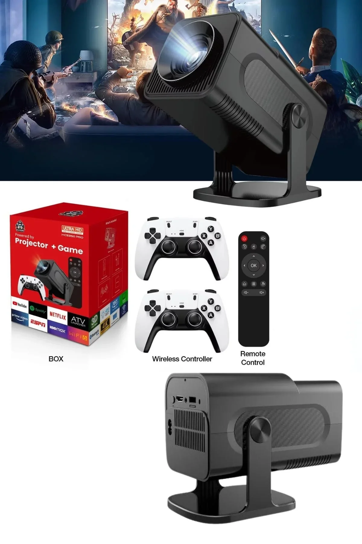 4K Android Smart Wi-fi Çift Kollu Projeksiyon Game Box Kumandalı Taşınabilir görsel 3