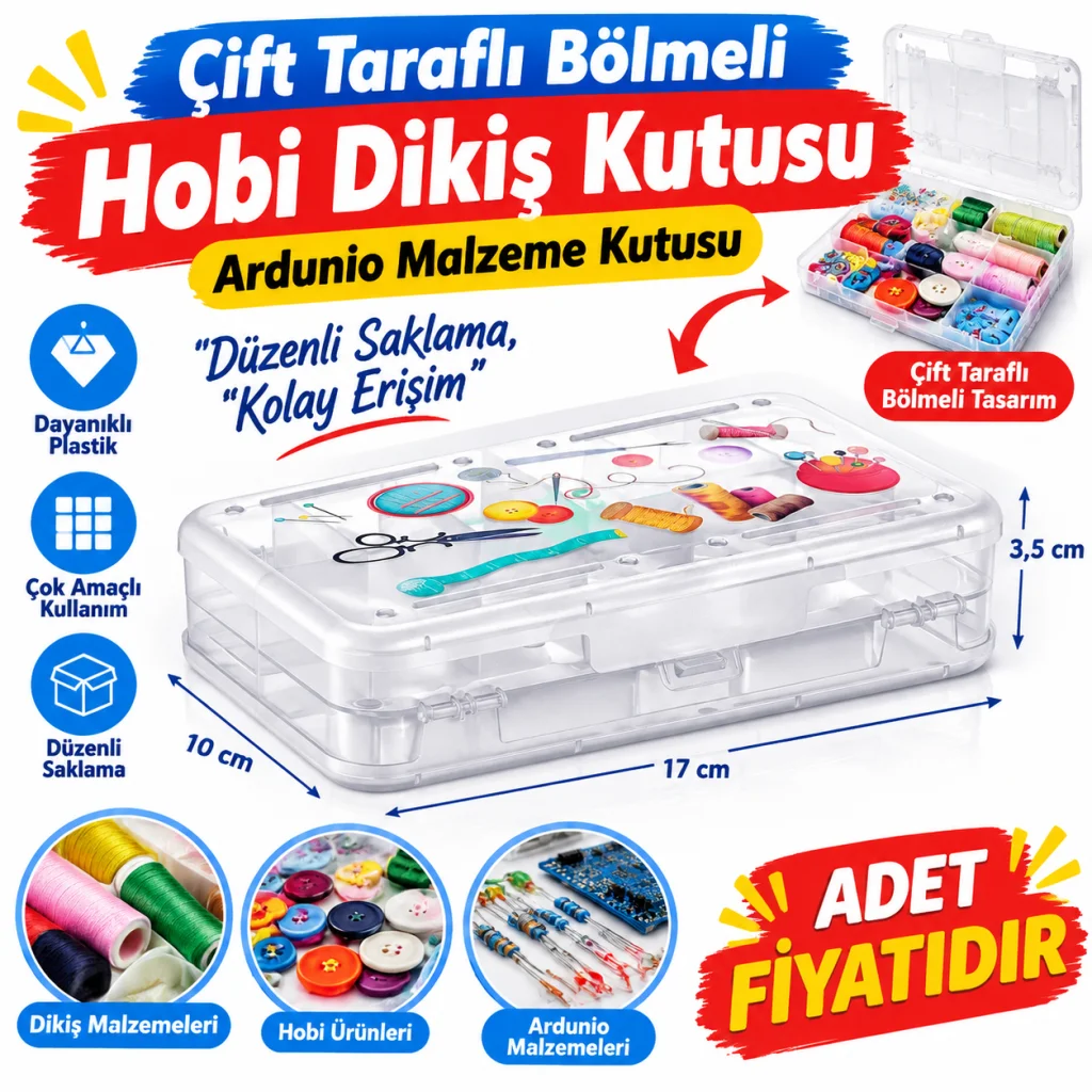 Çift Taraflı Bölmeli Hobi Dikiş Kutusu Ardunio Malzeme Kutusu(adet fiyatıdır)
