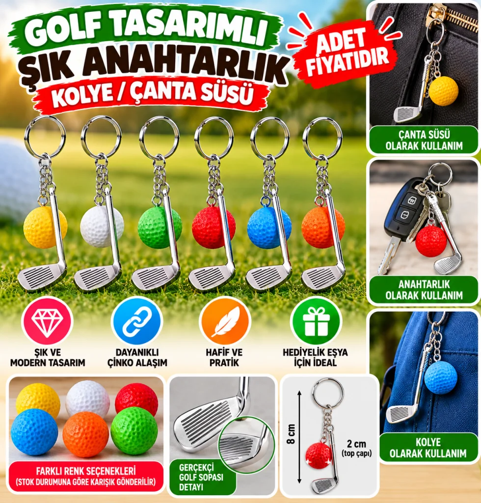 Gerçekçi Golf Tasarımlı Şık Anahtarlık Kolye Çanta Süsü Golf Keychain (adet fiyatıdır)