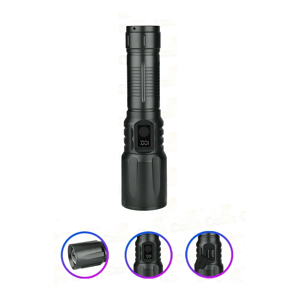 BD-13 15W TG LED Alüminyum Alaşımlı Zoomlu Type-C Dijital Göstergeli Şarjlı El Feneri görsel 2