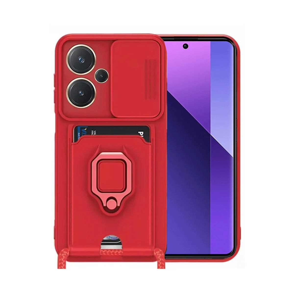 Xiao Red Note 13 Pro Plus Kılıf Zuma Kartvizitli Yüzüklü Silikon - Kırmızı