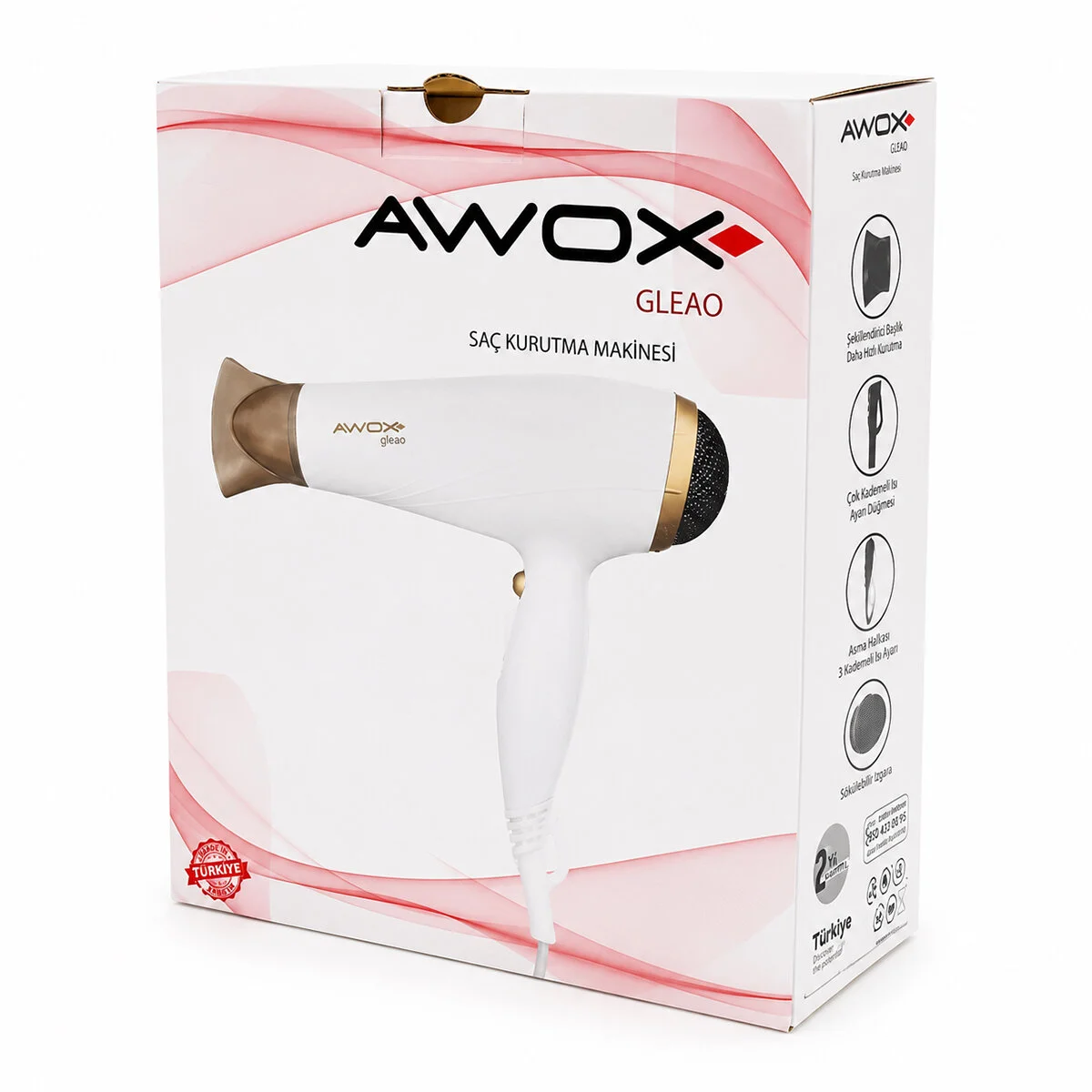 Awox Gleao Beyaz Saç Kurutma - Fön Makinesi Soğuk Üfleme 2 Kademe Fan - 3 Kademe Sıcaklık 1700-2000W görsel 3