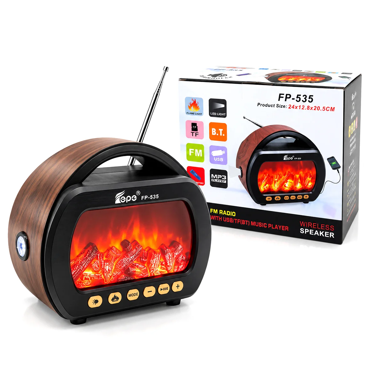 Fenerli Şömineli Bluetooth Radyo Hoparlör (AM/FM/SW, USB/Type-C, TF) görsel 2