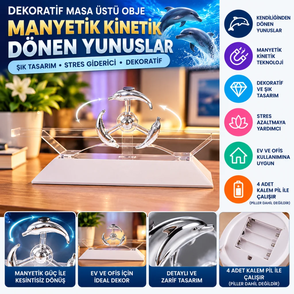 Dekoratif Masa Üstü Obje Manyetik Kinetik Orbital Dönen Yunuslar